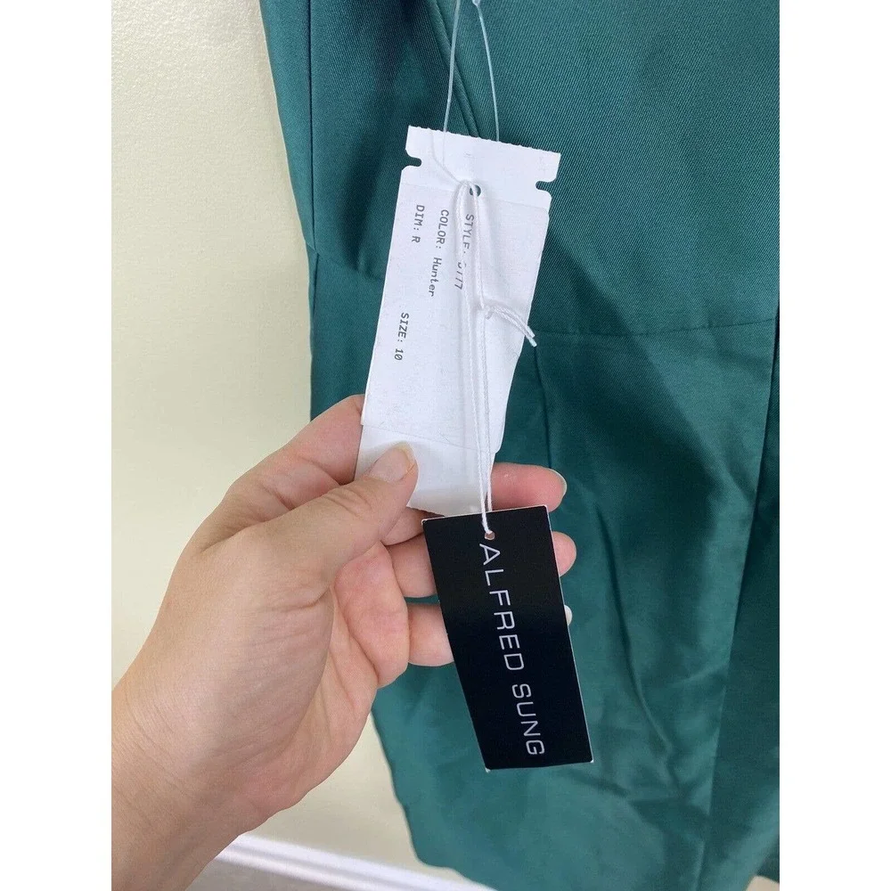 Alfred Sung D777 MIDI Cocktail Dress In Hunter Green Size 10 Bridesmaid NWT - Picture 5 of 5